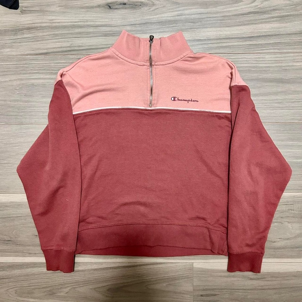 Champion Women's Pink and Red Quarter Zip Pullover